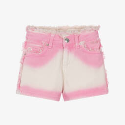 MSGM-Girls Blush-Toned Cotton Denim Shorts | Childrensalon Outlet
