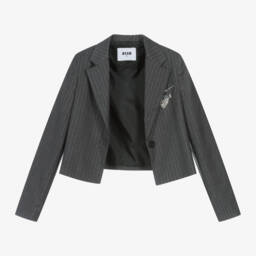 MSGM-Girls Charcoal Short Pinstripe Jacket | Childrensalon Outlet