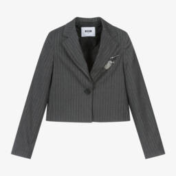 MSGM-Girls Charcoal Short Pinstripe Jacket | Childrensalon Outlet