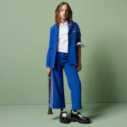 MSGM-Синий пиджак с логотипом курсивом для девочек | Childrensalon Outlet