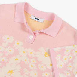MSGM-Розовая хлопковая рубашка поло с цветами для девочек | Childrensalon Outlet