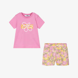 MSGM-Футболка и шорты с цветочным узором для девочек розовые | Childrensalon Outlet