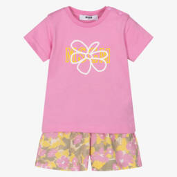 MSGM-Футболка и шорты с цветочным узором для девочек розовые | Childrensalon Outlet