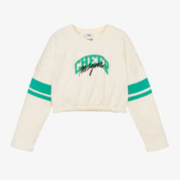 MSGM-Girls Ivory Cheer Cotton Top | Childrensalon Outlet