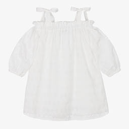 MSGM-Girls Ivory Cotton Broderie Anglaise Dress | Childrensalon Outlet