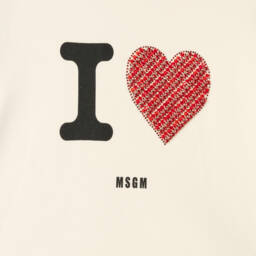 MSGM-Girls Ivory Sparkle Heart Hoodie | Childrensalon Outlet