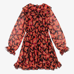 MSGM-Girls Orange & Black Butterfly Dress | Childrensalon Outlet