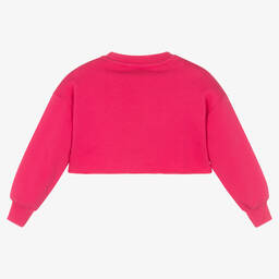 MSGM-Girls Pink Beaded Logo Cropped Sweatshirt | Childrensalon Outlet