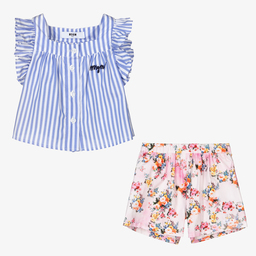 MSGM-Girls Pink & Blue Shorts Set | Childrensalon Outlet