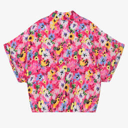 MSGM-Girls Pink Cropped Floral Blouse | Childrensalon Outlet