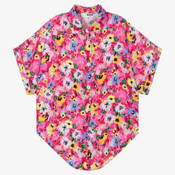 MSGM-Girls Pink Cropped Floral Blouse | Childrensalon Outlet