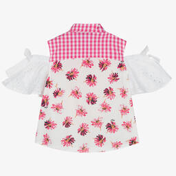 MSGM-Girls Pink Floral Poplin Blouse | Childrensalon Outlet
