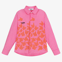 MSGM-Girls Pink Stripe Butterfly Shirt | Childrensalon Outlet