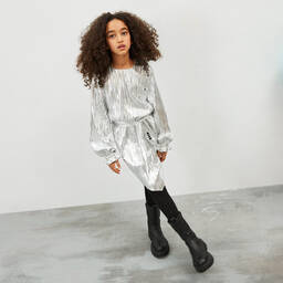 MSGM-Плиссированное платье цвета серебристый металлик | Childrensalon Outlet