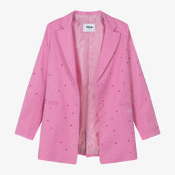 MSGM-Girls Shimmering Pink Twill Blazer | Childrensalon Outlet