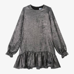 MSGM-Girls Shimmering Silver Party Dress | Childrensalon Outlet