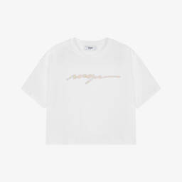 MSGM-Girls Sparkling White Cotton Tee | Childrensalon Outlet