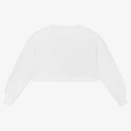 MSGM-Girls White Beaded Logo Cropped Sweatshirt | Childrensalon Outlet