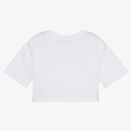 MSGM-Girls White Beaded Logo T-Shirt | Childrensalon Outlet