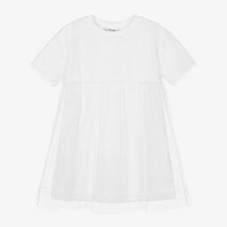 MSGM-Girls White Cotton & Tulle Dress | Childrensalon Outlet