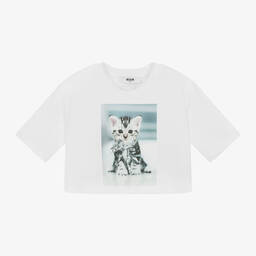 MSGM- Girls White Cropped Cotton T-Shirt | Childrensalon Outlet