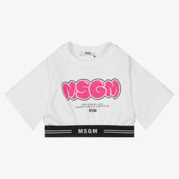 MSGM-توب كروب قطن لون أبيض للبنات | Childrensalon Outlet