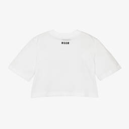 MSGM-Girls White Sparkle Logo Top | Childrensalon Outlet