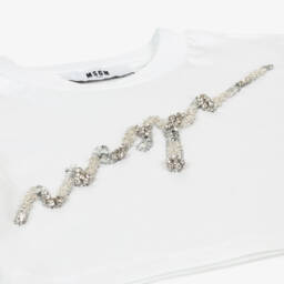 MSGM-Girls White Sparkle Logo Top | Childrensalon Outlet