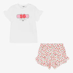 MSGM-Girls White Top & Floral Shorts Set | Childrensalon Outlet