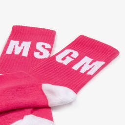 إم إس جي إم-جوارب للكاحل مزيج قطن لون أبيض وزهري للبنات | Childrensalon Outlet