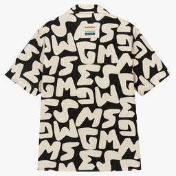 MSGM-قميص تينز ولادي قطن بوبلين لون أسود وبيج | Childrensalon Outlet