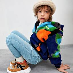 إم إس جي إم-توب هودي بسحّاب تينز ولادي فليس لون كحلي وأخضر | Childrensalon Outlet