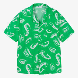 MSGM-Teen Boys Green Brushed Letter Shirt | Childrensalon Outlet