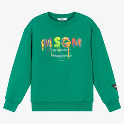 MSGM-Teen Boys Green Cotton Sweatshirt | Childrensalon Outlet