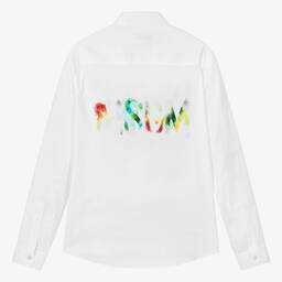 MSGM-Teen Boys White Cotton Watercolour Shirt | Childrensalon Outlet