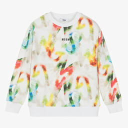 MSGM-Teen Boys White Watercolour Sweatshirt | Childrensalon Outlet