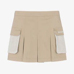 MSGM-تنورة بكسرات مزيج قطن لون بيج للمراهقات | Childrensalon Outlet