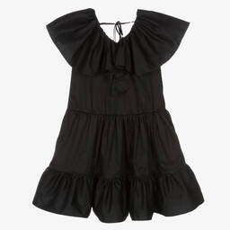 MSGM-Черное хлопковое платье с рюшами | Childrensalon Outlet
