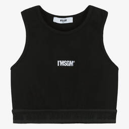 MSGM-Teen Girls Black Ribbed Cropped Top | Childrensalon Outlet