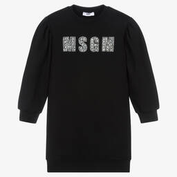 MSGM-فستان سويتشيرت تينز بناتي قطن جيرسي لون أسود | Childrensalon Outlet