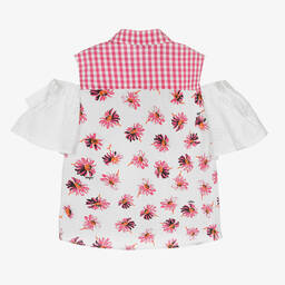 MSGM-Teen Girls Pink Check & Flower Blouse | Childrensalon Outlet