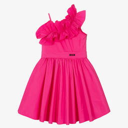 MSGM-Teen Girls Pink Taffeta Ruffle Dress | Childrensalon Outlet
