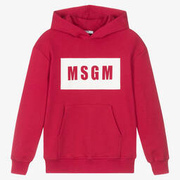 MSGM-توب هودي تينز بناتي قطن جيرسي لون زهري وأبيض | Childrensalon Outlet