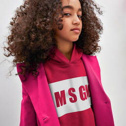 MSGM-توب هودي تينز بناتي قطن جيرسي لون زهري وأبيض | Childrensalon Outlet