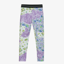 MSGM-Teen Girls Purple Floral Logo Leggings | Childrensalon Outlet