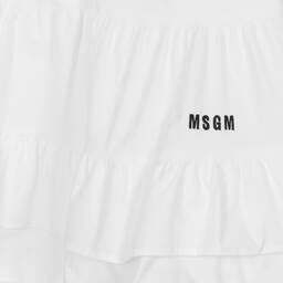 MSGM-فستان قطن بوبلين مزين بكشكش لون أبيض | Childrensalon Outlet