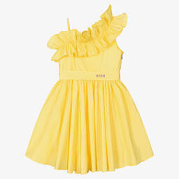 MSGM-Teen Girls Yellow Taffeta Ruffle Dress | Childrensalon Outlet