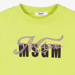 MSGM-سويتشيرت تينز بناتي قطن لون أخضر ليموني | Childrensalon Outlet