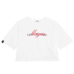 MSGM-Teen White Logo Cropped Top | Childrensalon Outlet