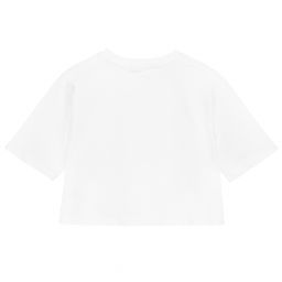 MSGM-Teen White Logo Cropped Top | Childrensalon Outlet